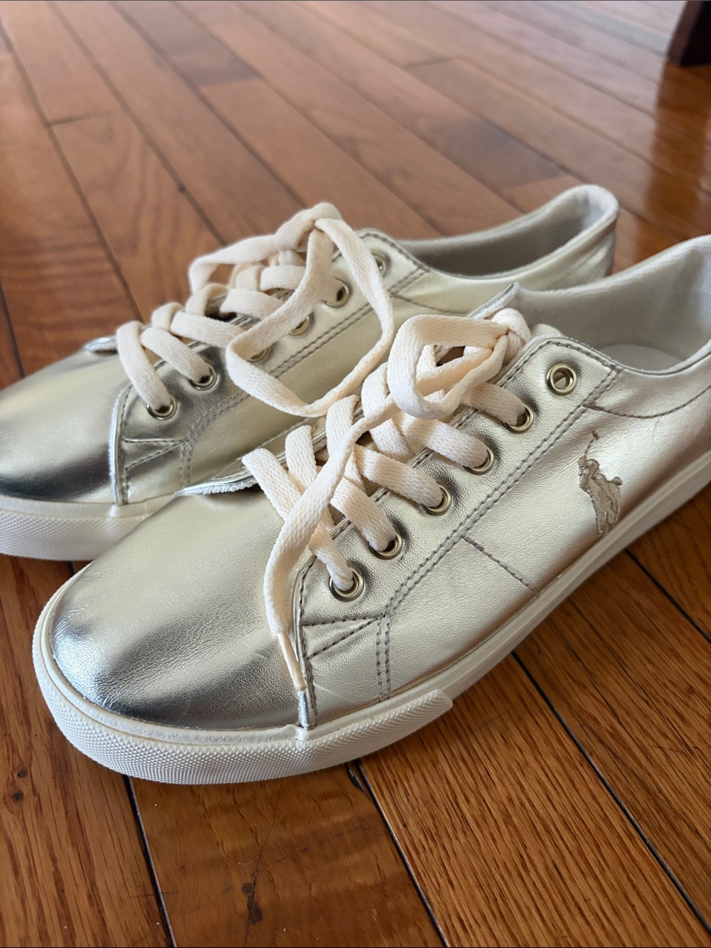 Polo Ralph Lauren metallic gold sneakers size 6, like new!
